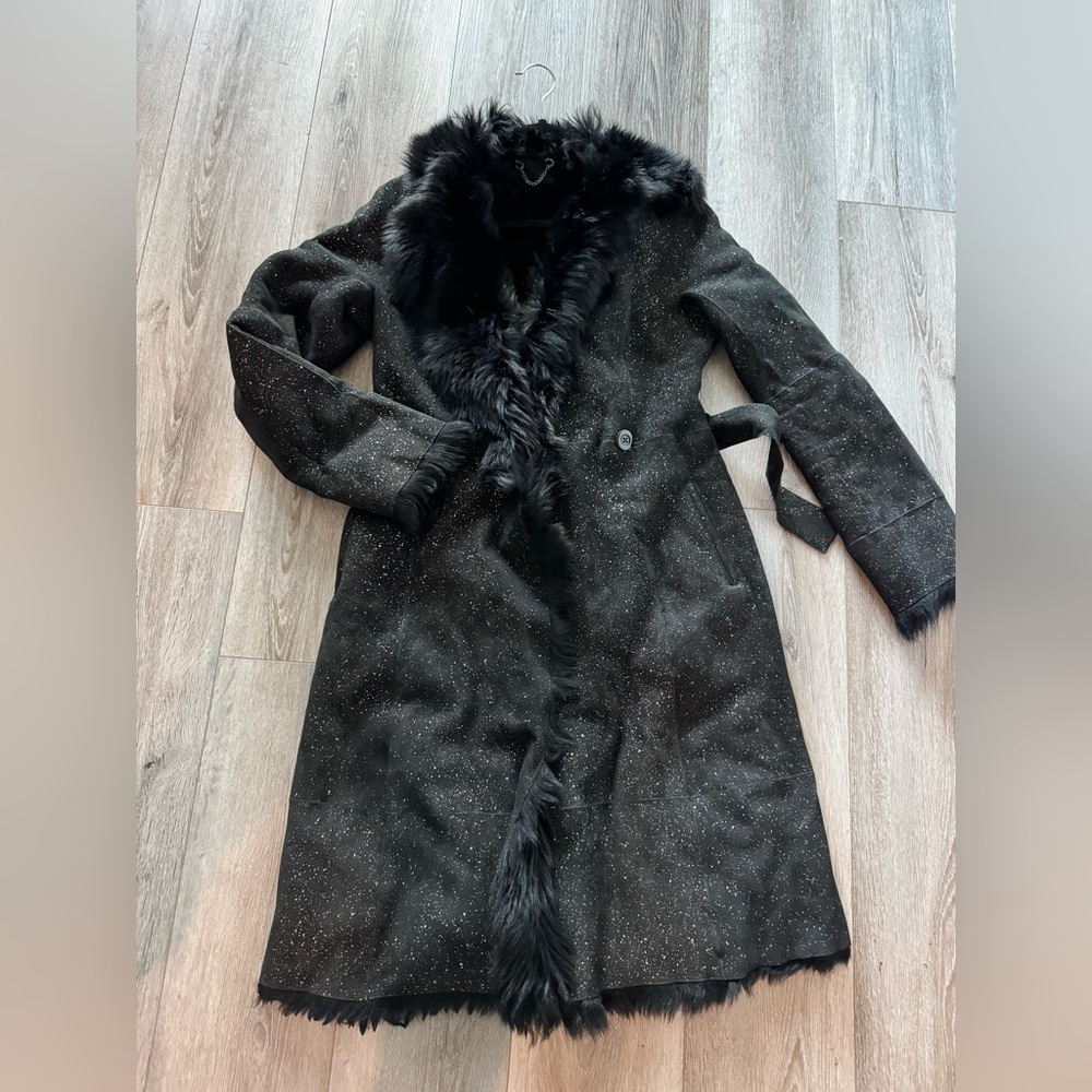 Barneys New York Black Shearling full length coat